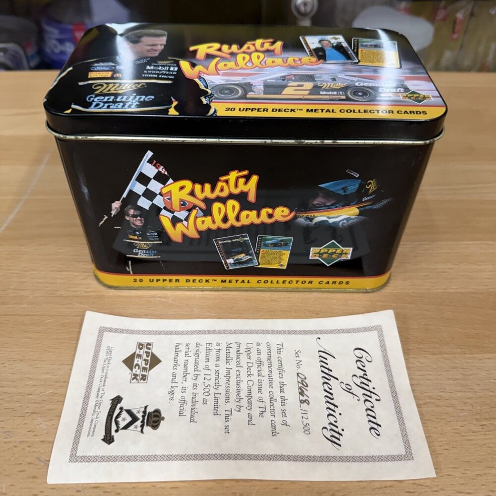 Vintage 1995 Nascar Rusty Wallace  20 Upper Deck Metal Collector Cards & Tin